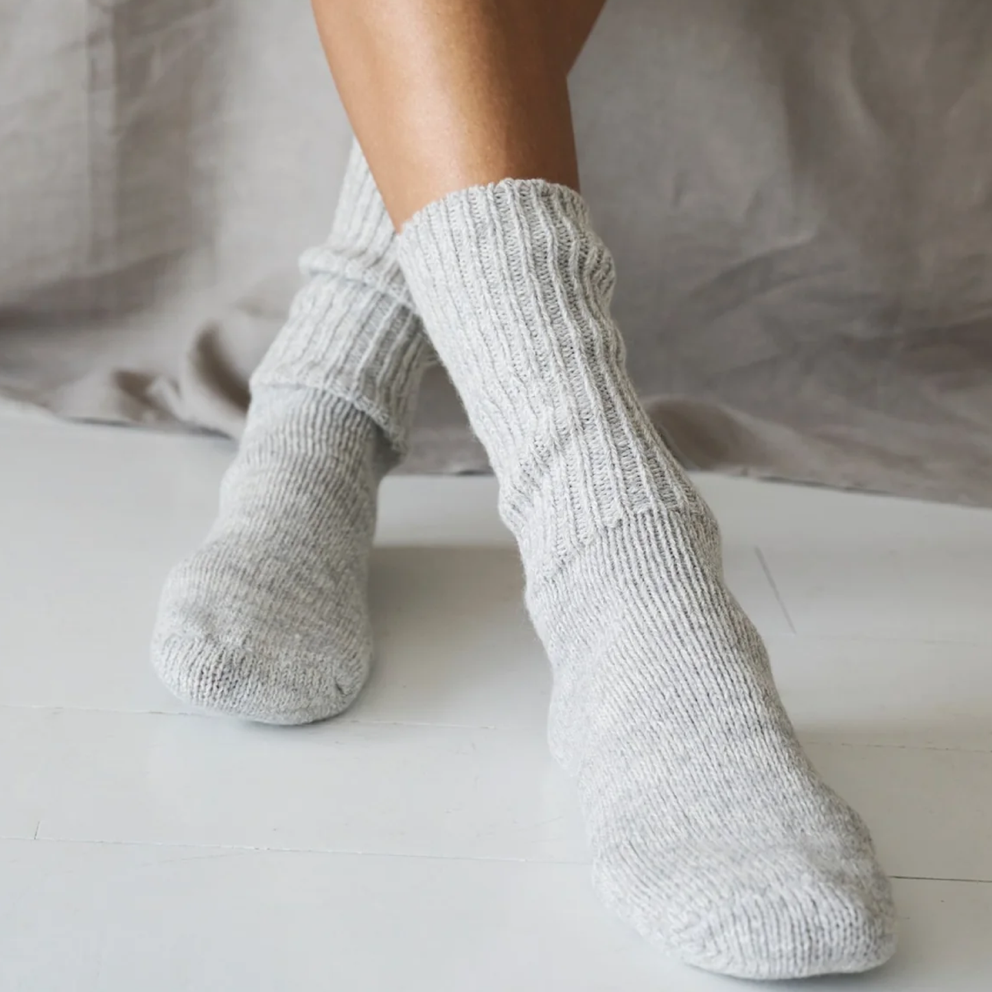 Boyfriend Socks, Light Grey Melange