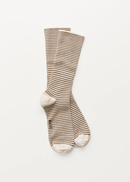 Cotton Stripe Socks, Mix Chestnut