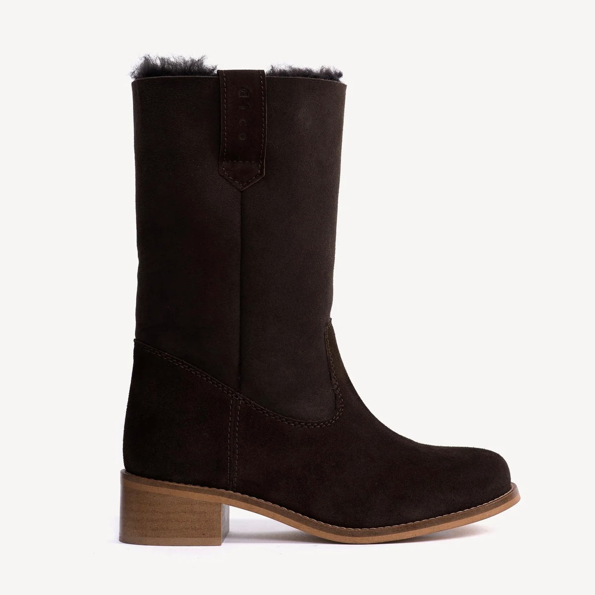 Julia Calf Suede & Shearling Støvle, Dark Brown