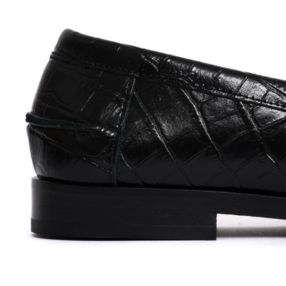 Penny Moccasin Loafer, Crocodile Black