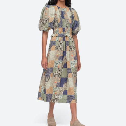 Louie Patchwork Puff Smocked Dress, Multi