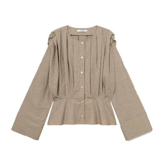 Etta Blouse, Beige Check