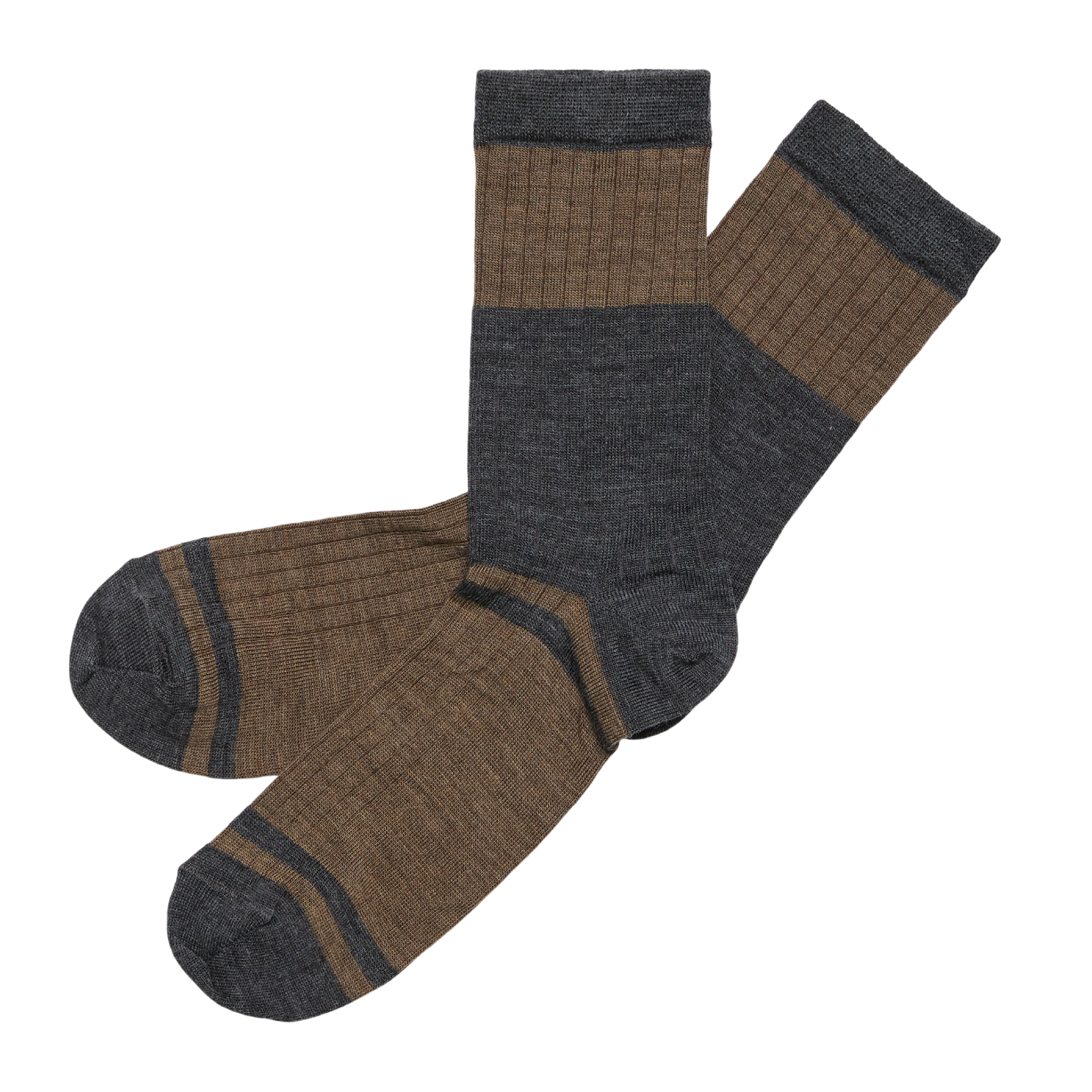 Colour Block Stripe Wool Socks, Hazel Melange