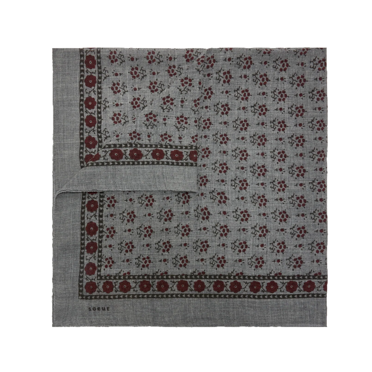 Foulard Uld Tørklæde, Gris Fonce/Khaki