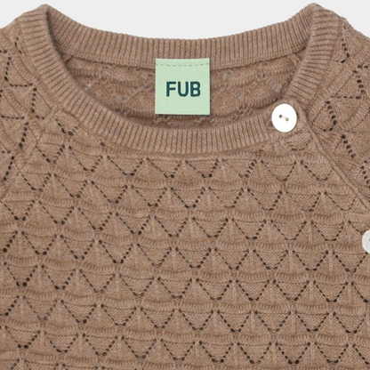 Baby Pointelle Cardigan, Camel Melange
