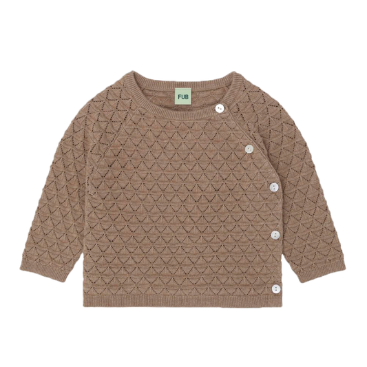 Baby Pointelle Cardigan, Camel Melange