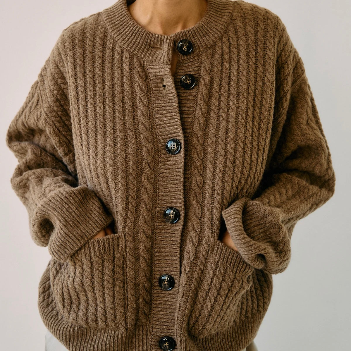 Gertrud Cable Sweater, Coffee Melange