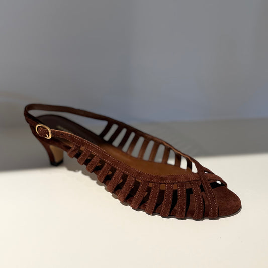 Carminho 40 Calf Suede Stiletter, Chocolate