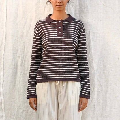 Nuria LS Polo, Chocolate/Off White