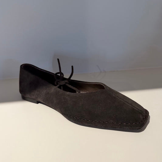 Sway Suede Leather Ballet Flats, Coffee Brown