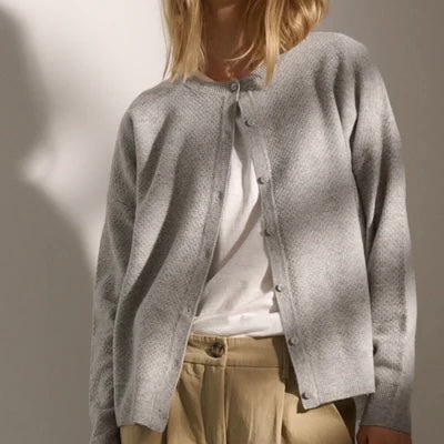 Dolly Merino Cardigan, Light Grey Melange