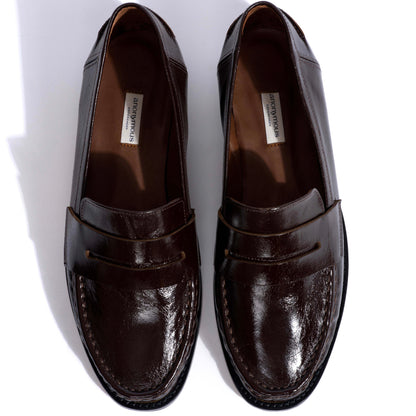Jesha Crinkled Polished Coat Loafers, Espresso Brown