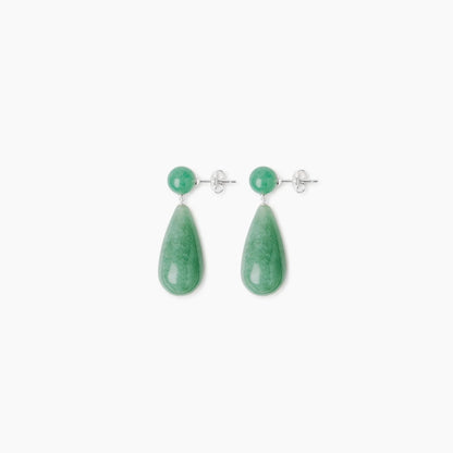 The Lola Earrings, Silver Green Averturine
