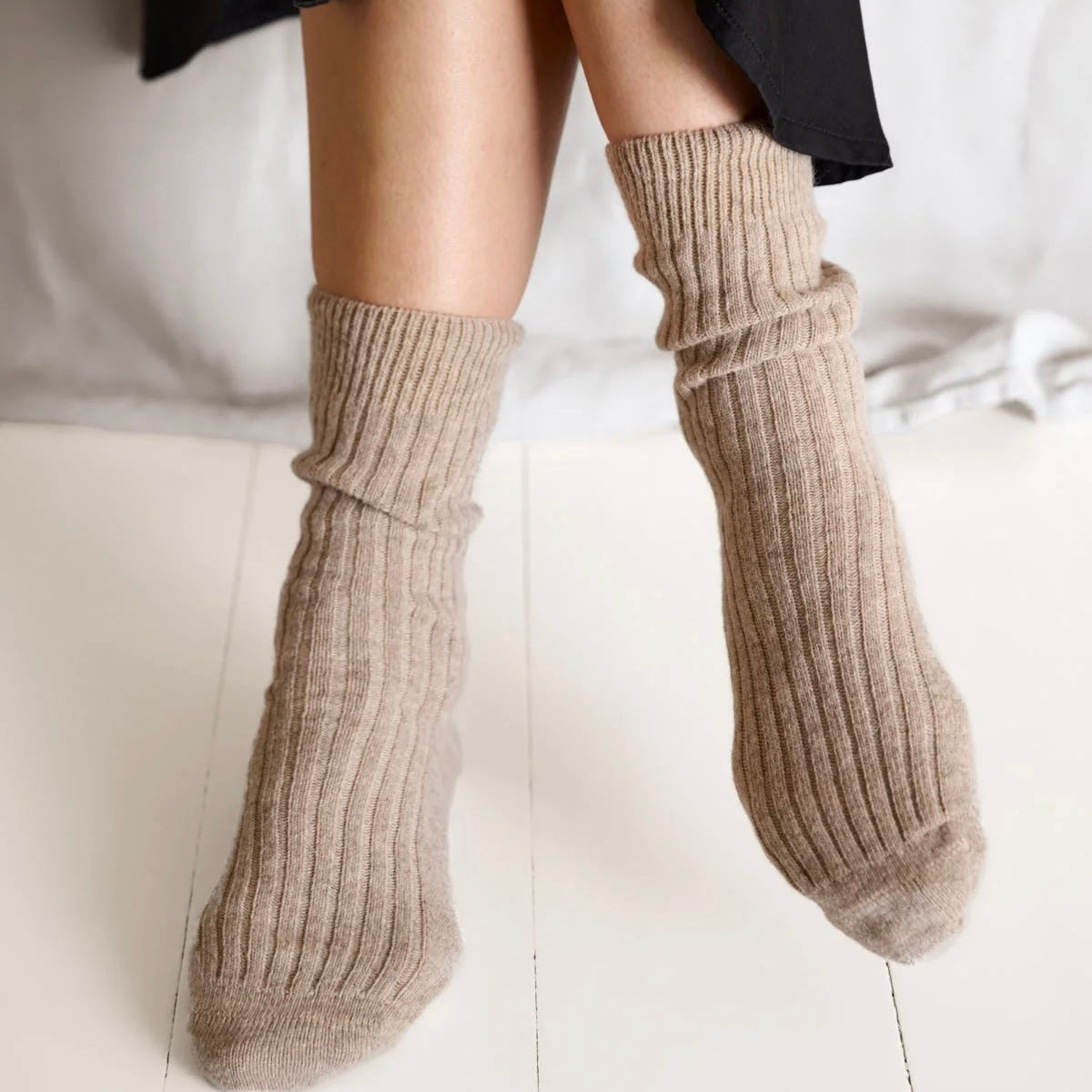 Cozy Rib Socks, Taupe Melange