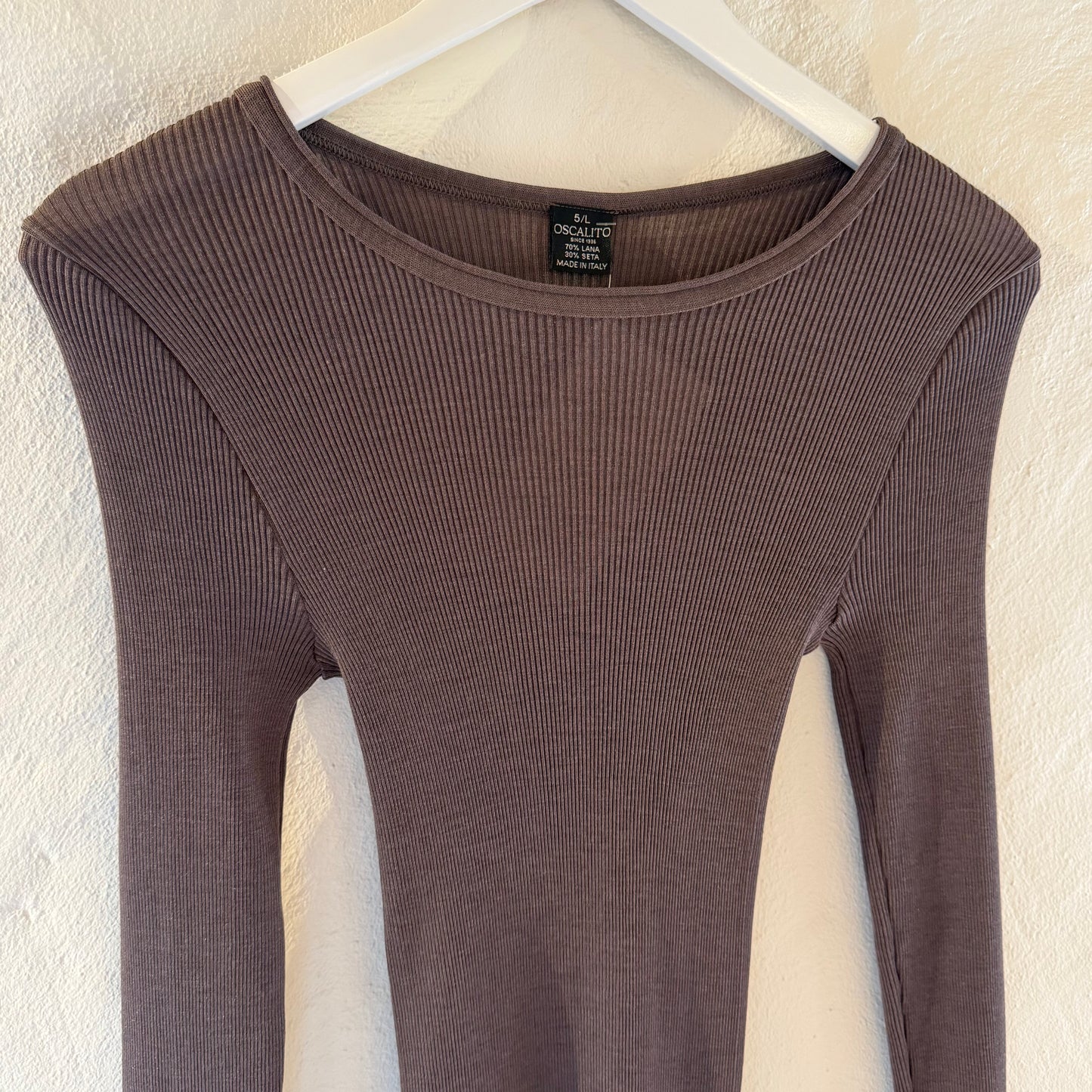 Uld & Silke Langærmet Rib Bluse, Taupe 3446