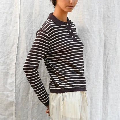 Nuria LS Polo, Chocolate/Off White