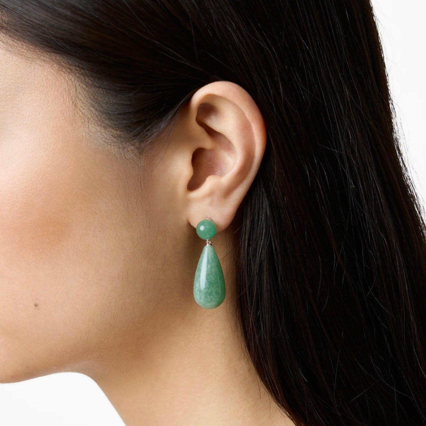 The Lola Earrings, Silver Green Averturine