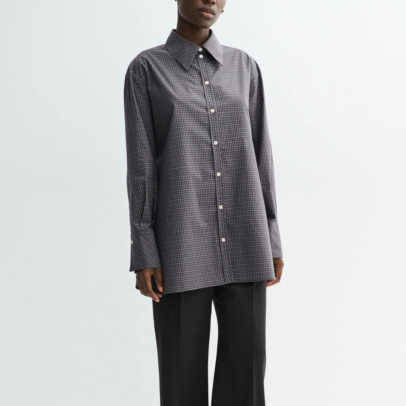 Sebastiana Check Poplin Skjorte, Charcoal Check