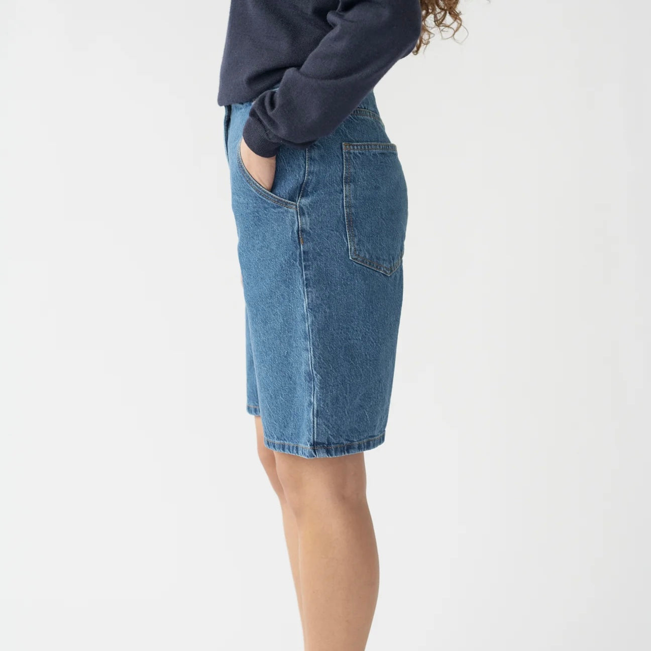 Hemp/Cotton Wide Leg Shorts, Washed Blue