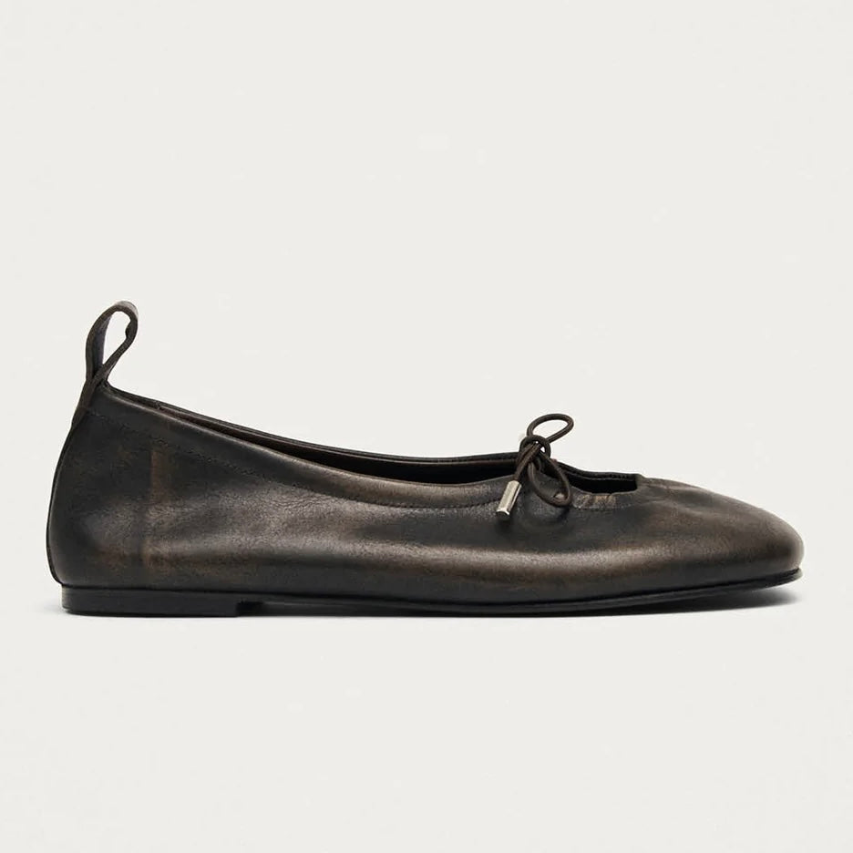 Rosalind Brushed Leather Ballet Flats, Brown