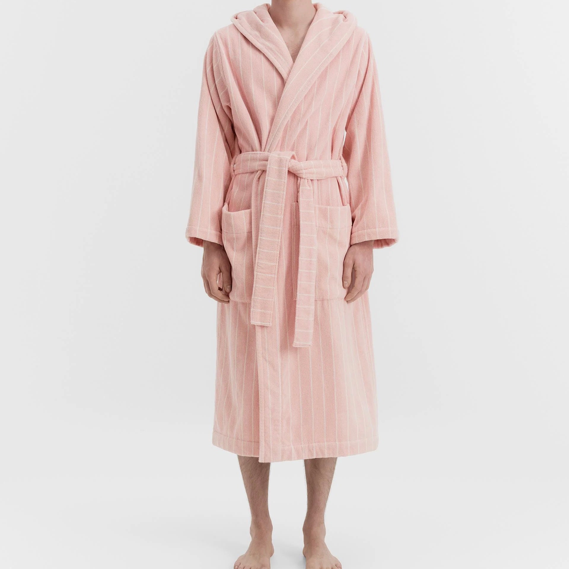 Hooded Bathrobe, Shaded Pink Stripes