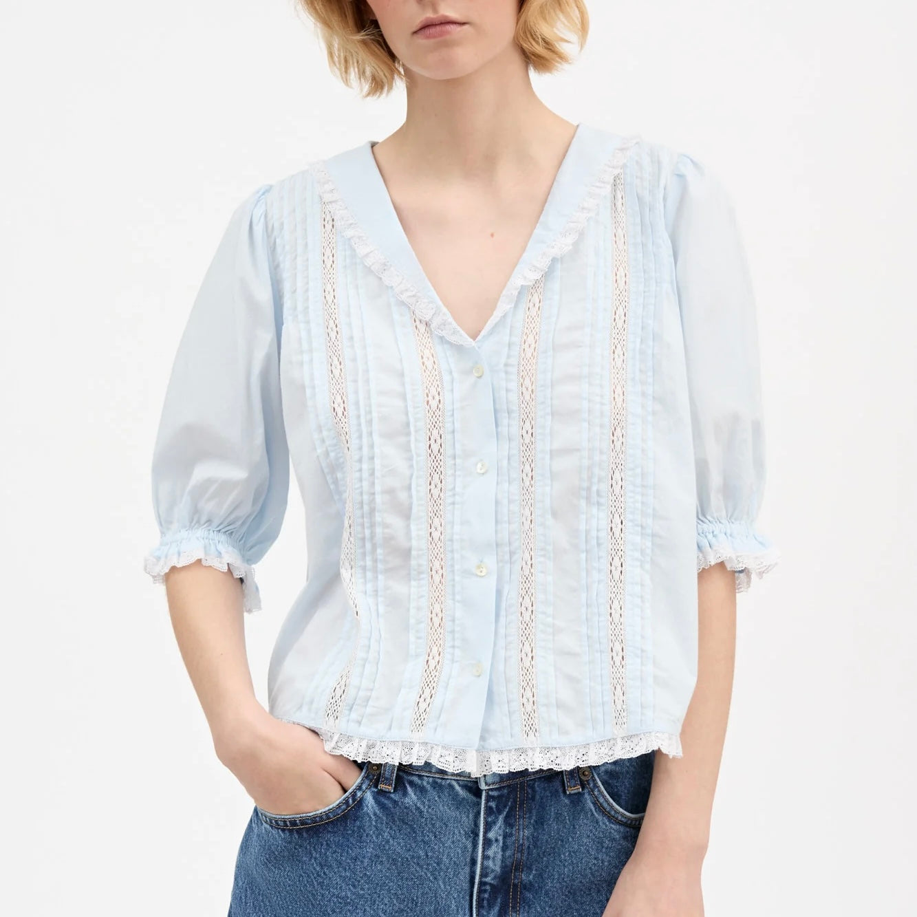 Magnolia Short Sleeve Blouse, Light Blue