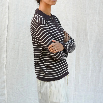 Nuria LS Polo, Chocolate/Off White