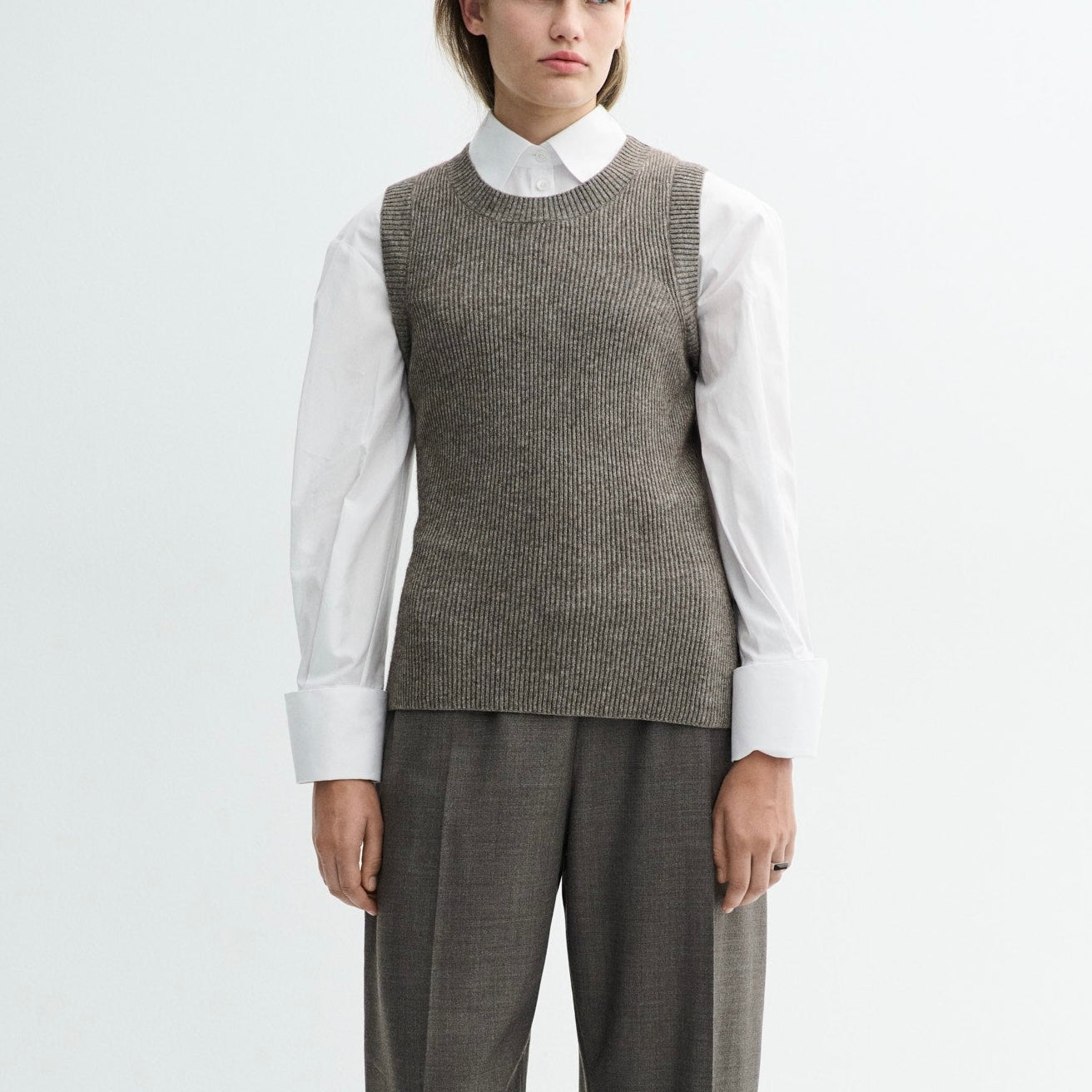 Kiera Silk Yak Strikvest, Brown Melange