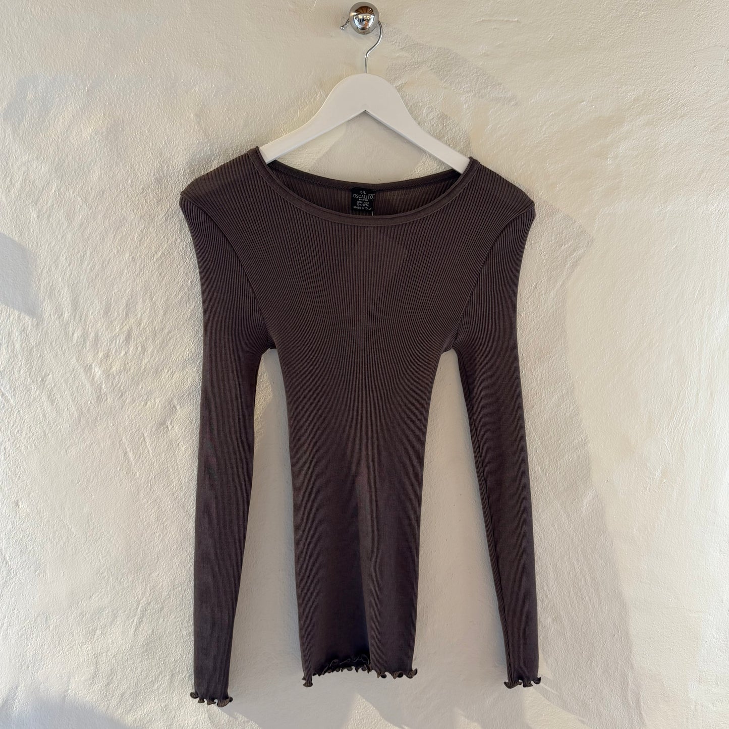 Uld & Silke Langærmet Rib Bluse, Taupe 3446