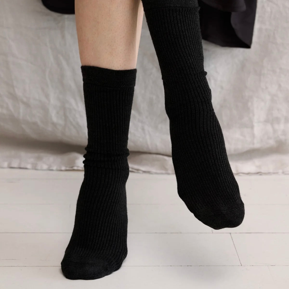 Silky Rib Socks, Black