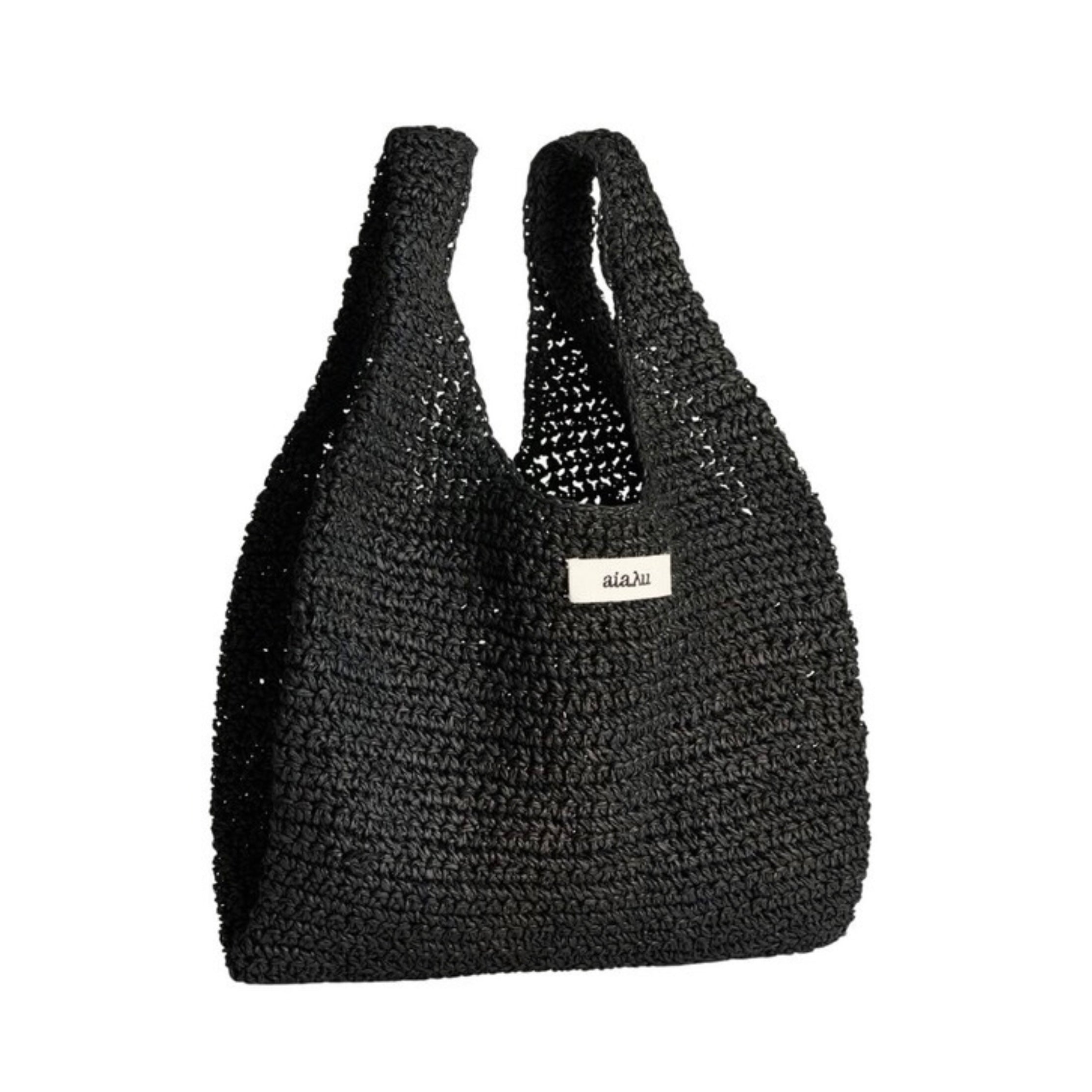 Sophia Straw Bag Medium, Black
