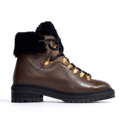 Beari Lamb Shearling Soft Calf Støvler, Dark Taupe & Coffee Brown