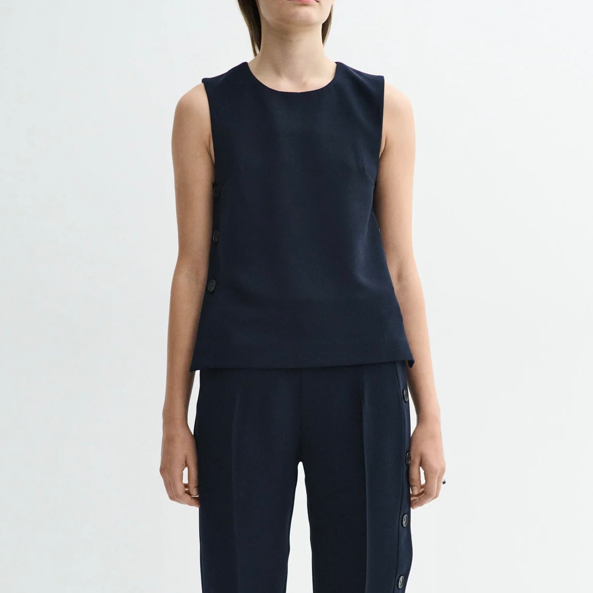 Tena Crepe Georgette Top, Navy