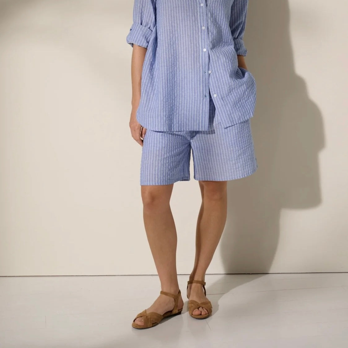 Liana Shorts Stripe, Light Blue/White