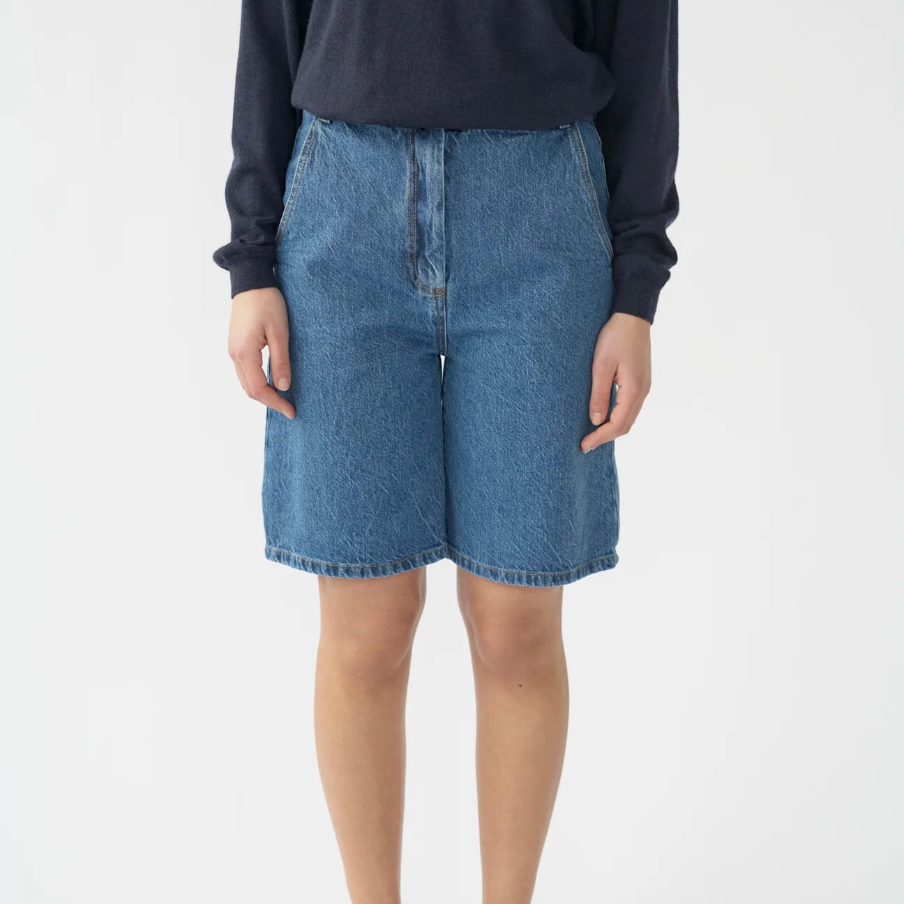 Hemp/Cotton Wide Leg Shorts, Washed Blue