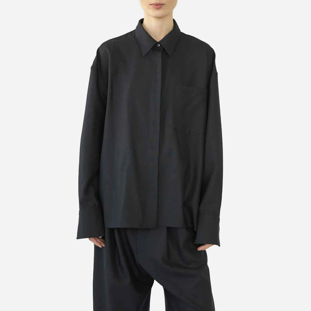 Fine Wool Oversize Shirt, Navy