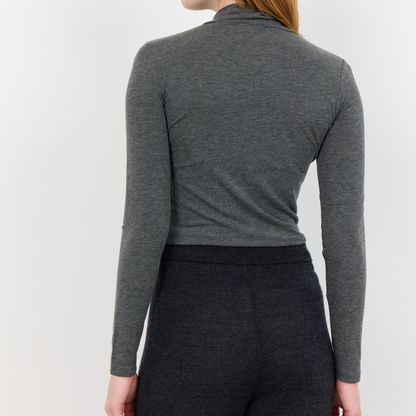 Josephine 2 Højhalset Bluse, Dark Grey Melange