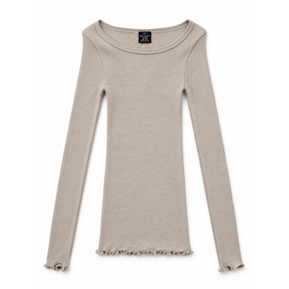Uld & Silke Langærmet Rib Bluse, Beige 3446