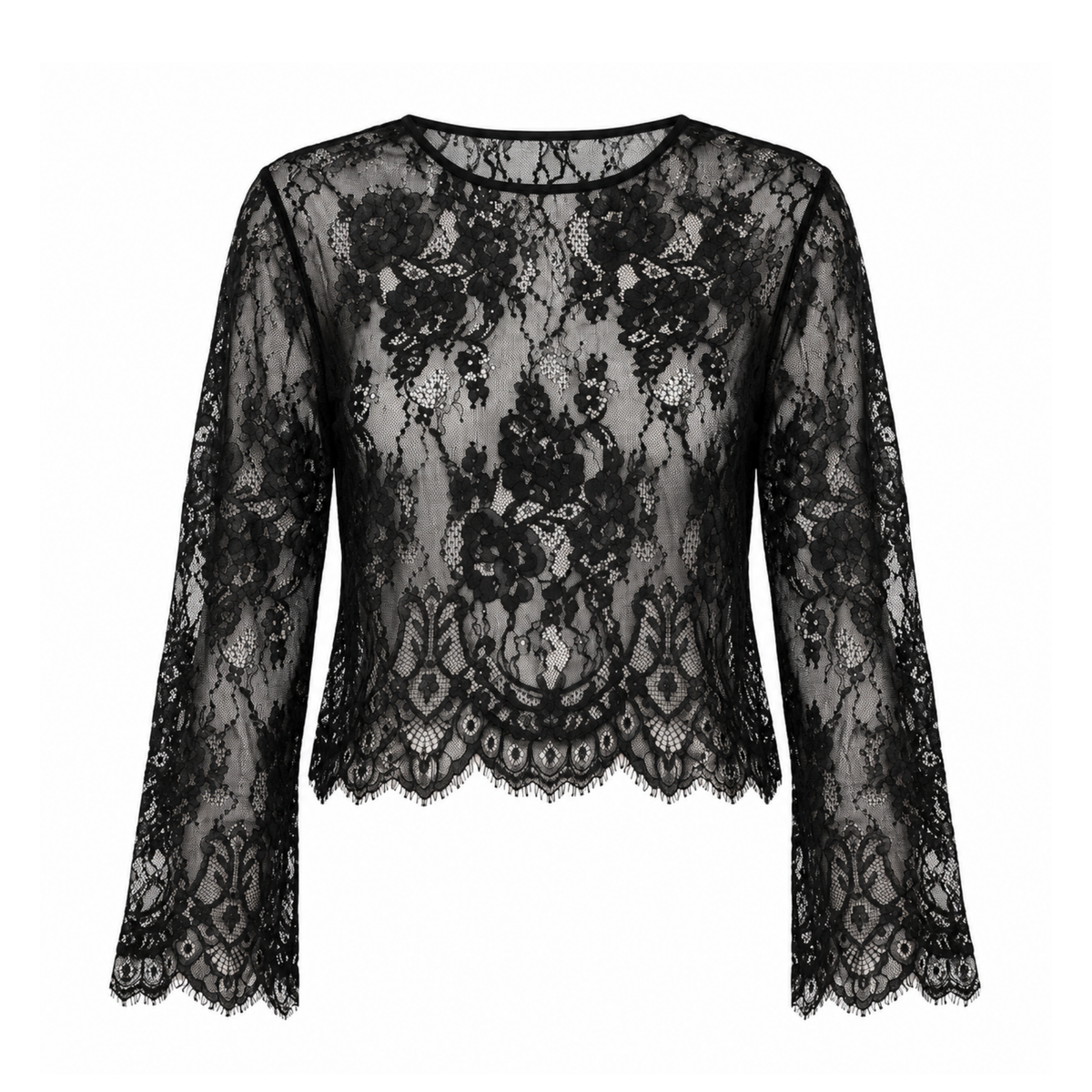 Allover Lace Langærmet, Black 7834