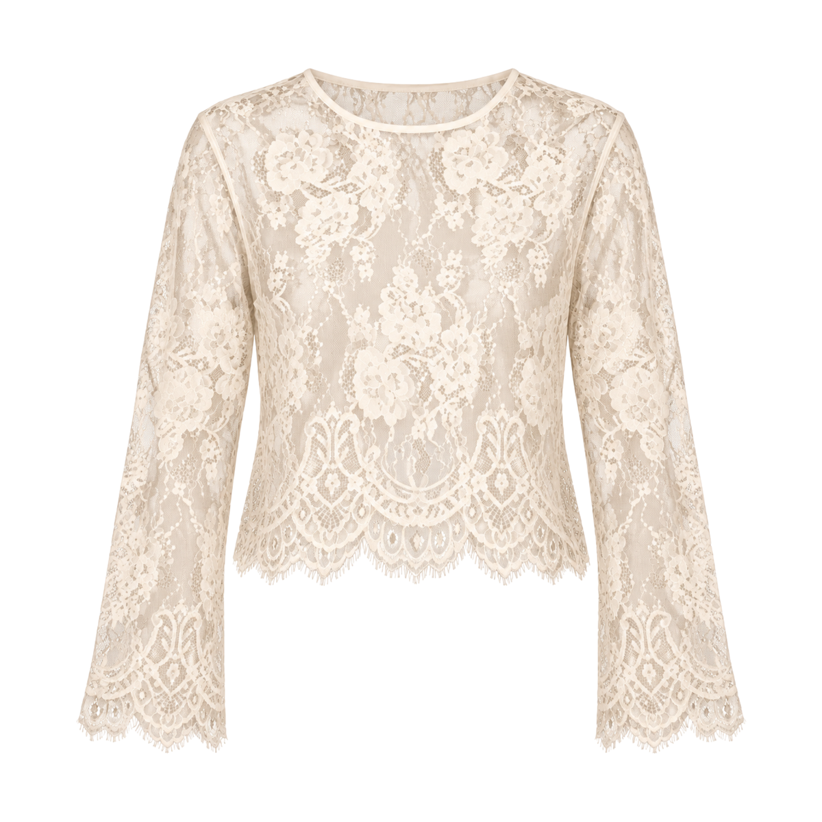 Allover Lace Langærmet, Ivory 7834