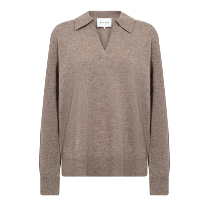 Eloise 5 Cashmere Polo Strik, Taupe Melange