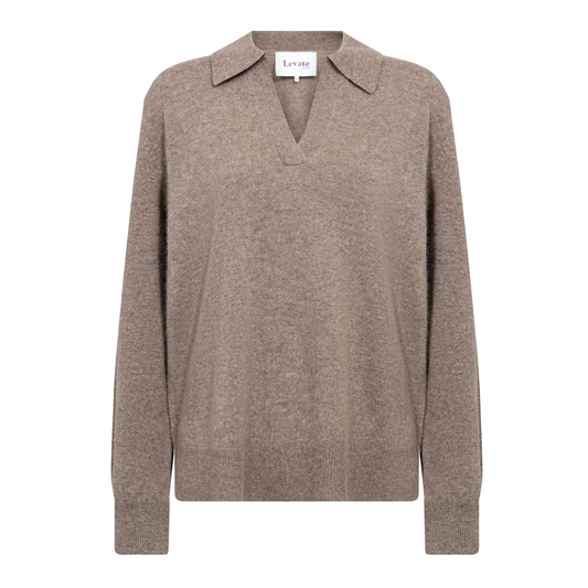 Eloise 5 Cashmere Polo Strik, Taupe Melange