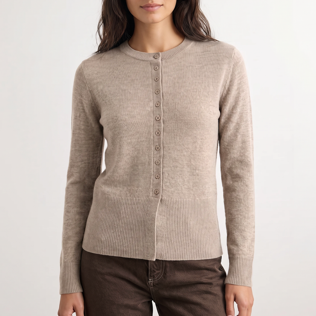 Eloise 21 Cashmere Cardigan, Plaza Taupe Melange