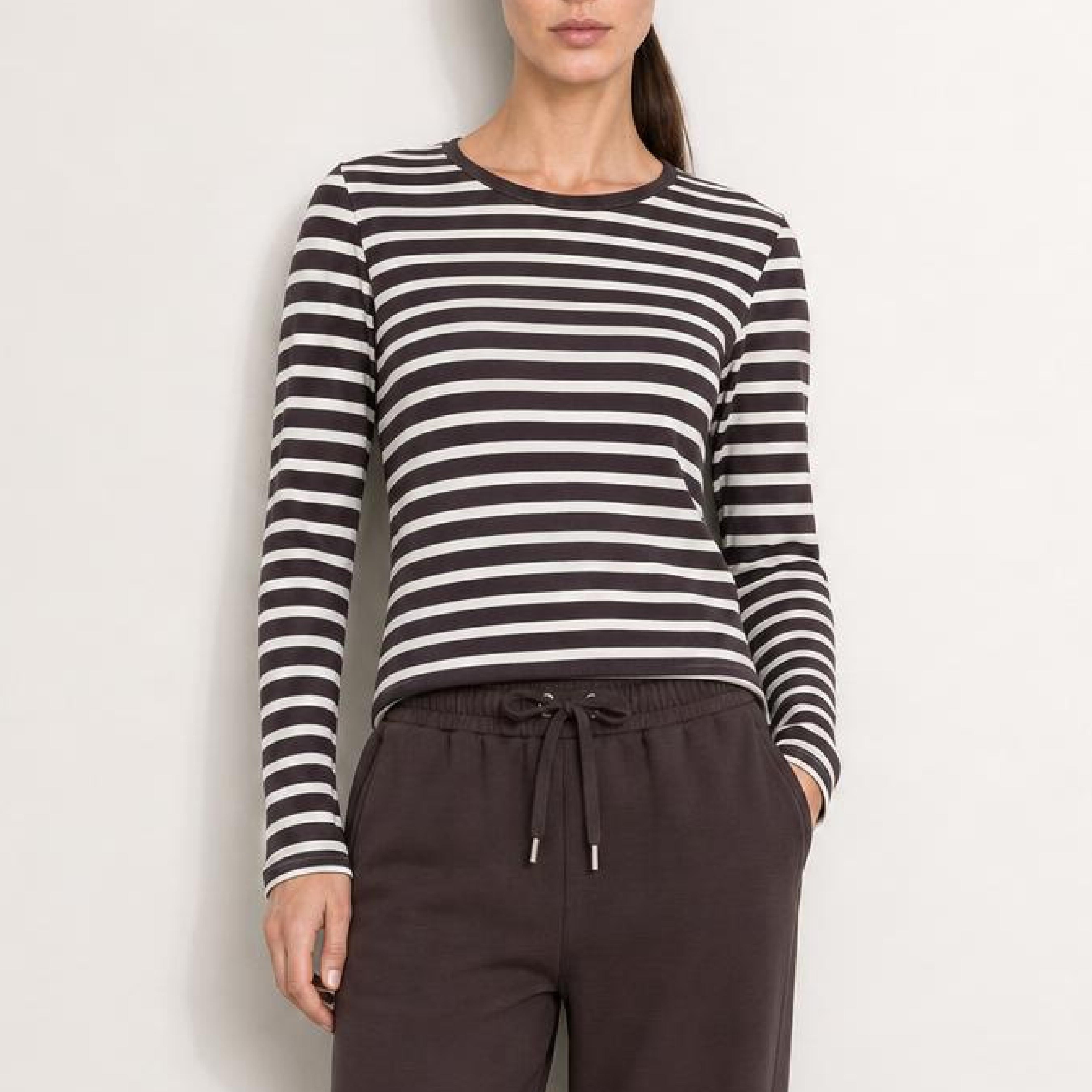 Neddie 2 Bluse, After Dark Brown/Off White