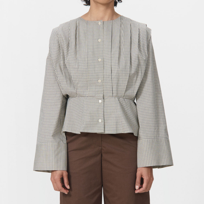 Etta Blouse, Beige Check