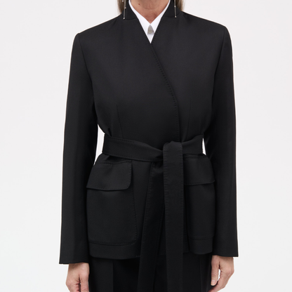 Judy Thin Solid Wool Blazer, Black