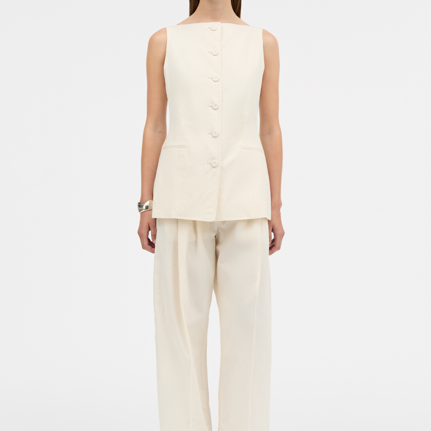 Turi Cotton Calico Vest, Ecru