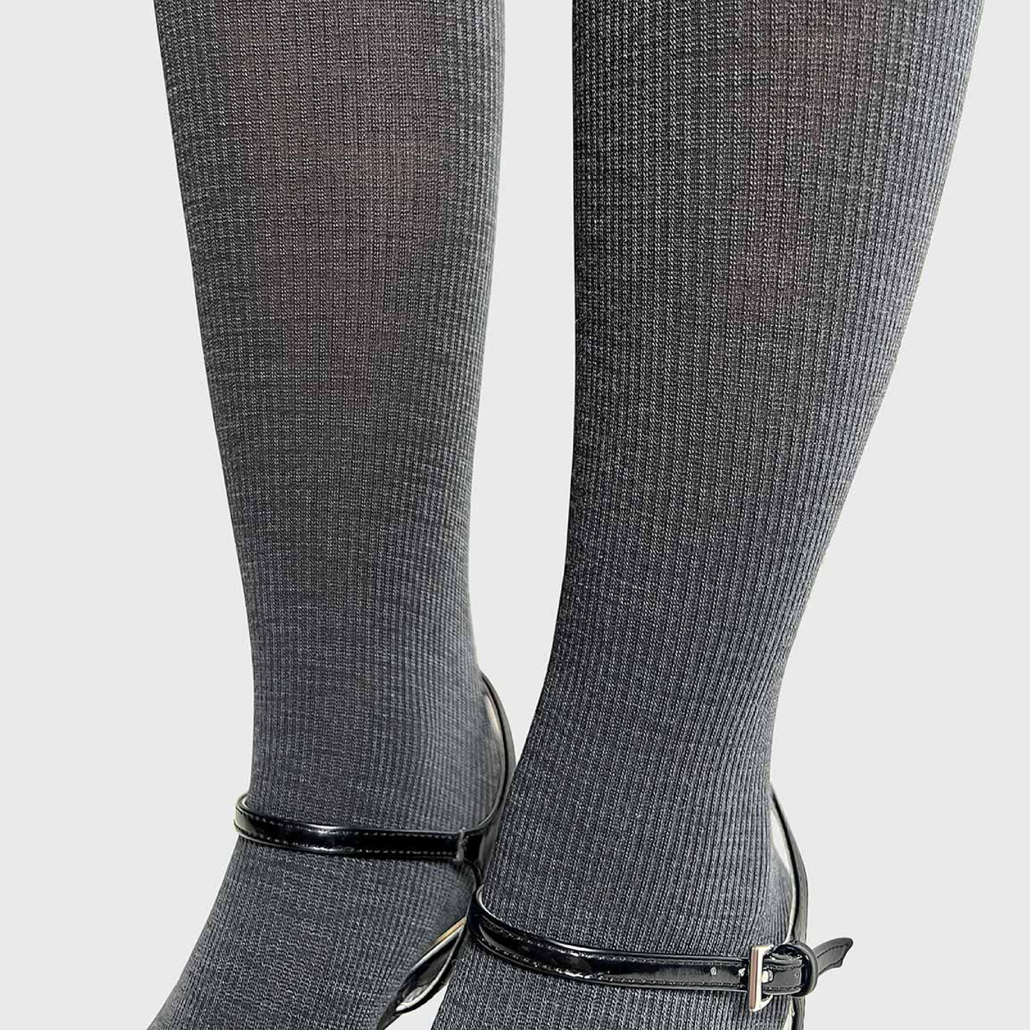 Merino Ribbed Tights, Light Grey