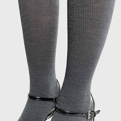 Merino Ribbed Tights, Light Grey