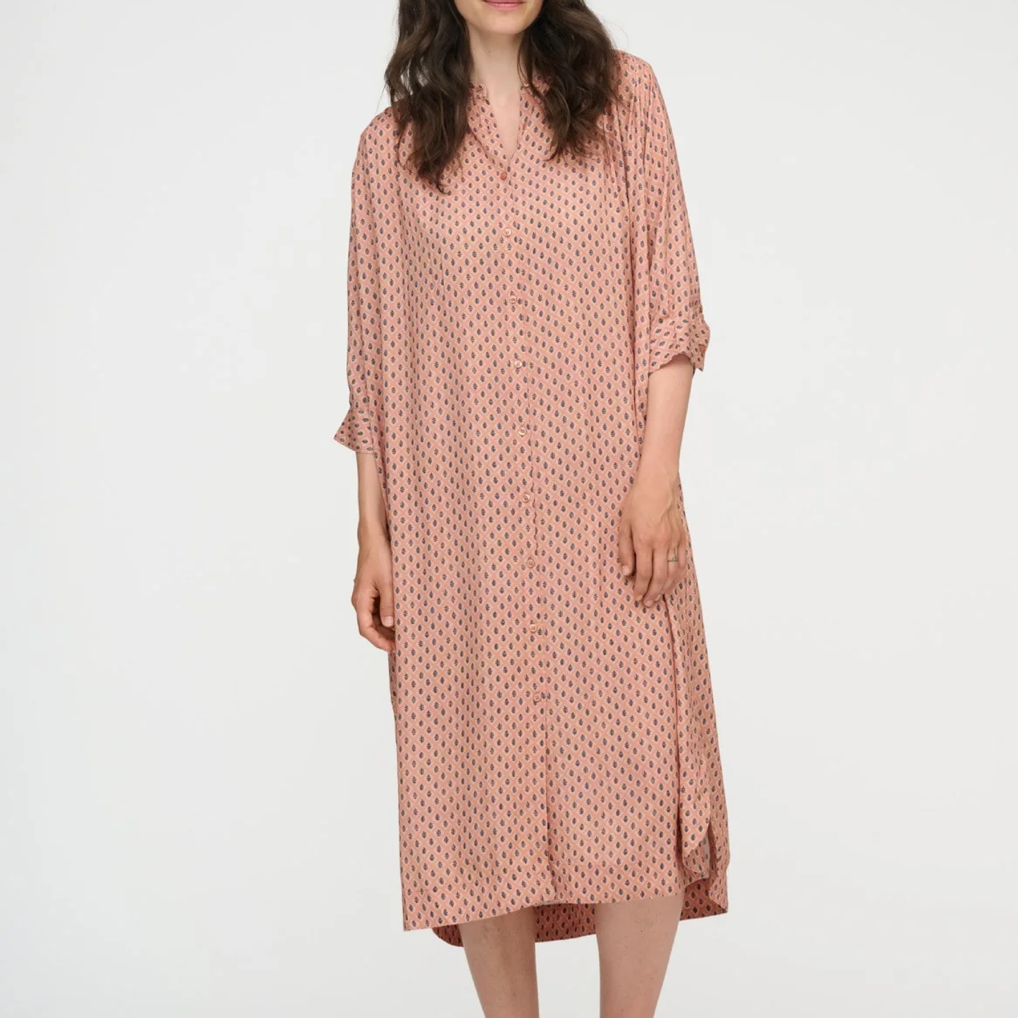 Laurella Flower Shirtdress, Peach/Blue